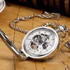 Pocket Watches 2023 Men Open Case Skeleton Mechanical Fob Watch Stainless Steel Silver Necklace Pendant Clock