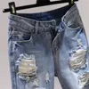 Jeans femininos 2023 Cantura alta calça Hole Hole Feminino Lavado Denim Casual Trouserswomen's