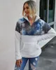 Women's Hoodies Sweatshirts Tie Dye Print Splited Pocket Casual Plush Warm Women Winter Autumn Outderse lipper Sweatshirt Lange mouw Pullo