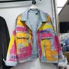 Damesjassen Lente en herfst Persoonlijkheid Streetwear Graffiti Loose denim jas lange mouw met één borsten contrast kleur vrouwen jassen jassen