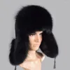 Berets Real Fur 2023 Winter Genuine Silver Hats Men Raccoon Lei Feng Cap For Russian Bomber With Leather Warm