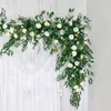 Decoratieve bloemen Wit Rose Camellia Kunstmatige hoek Bloem Groene Willow Bladeren Hang Rij Rij Bruiloft Backdrop Arch Decor Party Schikken rekwisieten