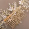 Bijoux de cheveux de mariage, accessoires faits à la main, peigne en cristal doré pour diadème de fleur de mariée, ornements de coiffure pour femmes