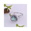 Anello solitario taglio gioielli a forma di cuore mistico topazio arcobaleno zirconi cubici anelli placcati platino misura 6 7 8 9 R0175 consegna goccia Dhxf9
