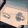 Wedding Rings Alloy Classic Ring Set Women Men White Square Zircon Fashion Engagement Couple Jewelry Party Birthday Gift 3513 Q2 Dro Dhhy9