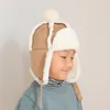 Berets Cute Winter Bomber Hats For Child Thick Plush Cap Boy Girl Kids With Earflaps Pompom Snow 1-4 Years