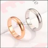 Band Rings Casual Smooth Stainless Steel Couple Gold Simple 4Mm Women Men Lovers Wedding Jewelry Engagement Gifts Drop Delivery Otoqa