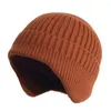 Bérets femmes hommes hiver chapeau oreillette tricot bas casquettes avec oreilles chaud extérieur polaire casquette quotidien bonnet montre