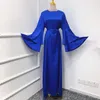 Etnisk kläder sommar muslimsk klänning tunn satin flare skiktade ärmar kvinnor abaya islamiska dubai saudiska turkiska blygsamma casual hijab mantel