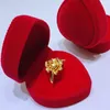 Jewelry Pouches Proposal Engagement Ring Box Heart Shape Earrings Case For Anniversay Valentines Day Wedding(Red)