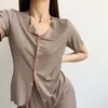 Kadın pijama fdfklak kısa kollu pijamalar kadınlar v Boyun buz ipek ince Kore set salonu giymek şort giyer pijama feminino