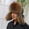 BERETS 2023Natural Fur Russian Aviation Hat with Ears Ushanka女性冬の温かいふわふわスタイリッシュな女性のテールキャップファッション