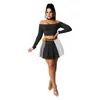 Work Dresses Sporty Women Two 2 Piece Outfits Set Off Shoulder Crop Tops And Pleated Skirts Fashion Sweatsuit Matching Tracksuit