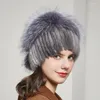 Berets Hat Winter Knitting en Silver Fluffy Big Hair Ball Russia Peas Style