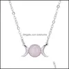 Konst och hantverk Natural Stone Halsband Sun Moon Turquoise Pink Opal Healing Crystal Pendant For Women Jewelry Drop Delivery Home Gard Dhkoi