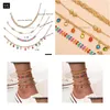 Anklets Bohemian Fashion Jewelry 4pcs/Set Zestaw kostki Liście Egzotyczne ręcznie robane z koralikami Ręcznie