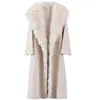 Women's Fur Huge Fluffy Real Turn Down Collar Wool Coat For Women Winter Elegant Belted Luxury X-long Loose Overcoats JD05