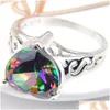 Trzy kamienne pierścienie 5 sztuk/Lot Luckyshine Family Gift Exclusive Heart Fire Mystic Topaz 925 Sterling Sier Russia American Australia Dhjdm