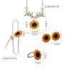 Halskette Ohrringe Set 5 Teile/satz Sonnenblumen Schmuck Für Frauen Mädchen Ring Armbänder Ringe Mode