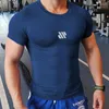 Herr t shirts män tshirt bodybuilding muskel kort hylsa skjorta tights snabb torr träning gym basket sportkläder sommarkläder