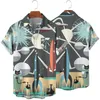 Men's Casual Shirts Dressy Men Mens Printed Hawaiian Short Sleeve Button Down Beach Dark Purple Tee ShirtMen's