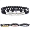 Bracelets porte-bonheur pierre naturelle noir mat bracelet Yoga perles 2 pièces/ensemble mode croix élastique Bracelet pour femmes hommes bijoux Dhs Drop De Dh5Qw