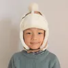 Berets Cute Winter Bomber Hats For Child Thick Plush Cap Boy Girl Kids With Earflaps Pompom Snow 1-4 Years