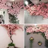 Decorative Flowers Artificial Cherry Tree Pink Branch Silk Flower DIY Wedding Decoration Wall Home Outdoor