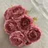 Flores decorativas imitação de peonys buquê de seda de seda de escritório decoração de vela verde planta artificial decoração de casamento rosa flor roxa flor