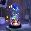 装飾的な花2023 LEDエンチャントギャラクシーローズ永遠の花は、クリスマスバレンタインデーギフトのためにドームに妖精のひも照明を備えています