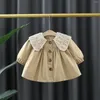Vestidos femininos roupas infantis mola mola de algodão elegante vestido bebê bebê de bebê pingando de lapela de lapela de lapela casual para roupas esportivas para