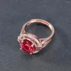 Anneaux de mariage Luxury Rose Red Zircon Ring Charming Gold plaqué Cubic Zirconia Femmes Crystal Engagement Bijoux