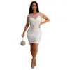 Casual Dresses 2023 Ladies Fashion Sexy Evening Gown Party Bead Wrap Buttocks Dress