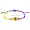 Bedelarmbanden Boheemian zonnebloem charmes gevlochten armband vriendschap verstelbaar touw daisy bangle polsband sieraden cadeau q571fz dro dhcsy