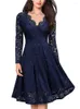 Casual Kleider 2023 Retro Elegante Sexy Kleid Für Frauen Vintage Spitze Langarm V-ausschnitt Schwarz Blau Robe Femme Party nacht