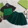 Conjuntos de roupas de design de luxo infantil camiseta véu saia moda marca britânica verão crianças tesouros e meninas algodão capuz de duas peças Dhjod