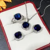 Necklace Earrings Set 3PCS/SET Sapphire Crystal Jewelry For Women Bridal Engagement Ring Wedding Valentine's Day Gift