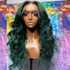 Top Closures Glueless Dark Green Ombre Color Synthetic Hair Lace Front For Women Body Wave Heat Resistant Fiber Daily 180%Density