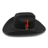 Cowboy Fedora Hat with Feather Feat Hats Fedoras Women Men Trilby Wide Great Caps Autumn Winter Large Jazz Top Cap 20236759094