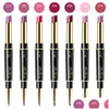 Lipstick Buxom Lip Gloss 2 In 1 Stick Lipliner Organizer Double Head Rotating Waterproof Professional 14 Colors Wholesale Makeup Bea Dhvro