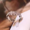 Cluster Rings Classic Hollow Geometric Zircon Ring Opening Adjustable Women's Flower Bridal Party Jewelry