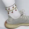 Anklets ins moda czerwona kryształa wiśniowa łańcuch stóp damski damski motocyklista Ultra Flash Crystal Kostka Hurtowa