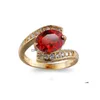 Med sidogonter 10 stycken 1 Lot Luckyshine Fire Oval Garnet Gold Plated For Womens Red Zircon Rings Jewelry Holiday Gift Drop Delive DHBW6