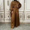 Etnisk klädmodell långärmad abaya hijab satin klänning kvinnor vår hösten dubai kalkon muslimsk parti maxi sundress robe femme