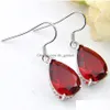 Dangle Chandelier Big Promotion Vintage Style Water Drop Red Garnet Gems Sier Tone Deco Zircon Women Holiday Gift Earrings Deliver Dh6Ym