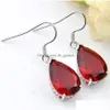 Dangle Lustre Grande Promotion Style Vintage Goutte D'eau Rouge Grenat Gemmes Sier Tone Déco Zircon Femmes Cadeau De Vacances Boucles D'oreilles Livrer Dh6Ym