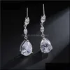 Dangle Shandelier Cubic Zircon CZ Water Drop Earrings Wedding Bridal Bridesmaid Classic Long Earing for Elegant Women Design Deli Otobm
