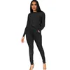 Pantalon de deux pièces pour femmes Femmes Ensembles longs 2 pièces T-shirt à manches Top Sexy Club Tenues Solide Printemps Vêtements Jogging Costumes 2023