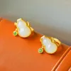 Cluster Rings Original Hetian Jade Gourd Jasper Small Water Drop Opening Adjustable Ring Chinese Style Retro Charm Brand Silver Jewelry