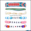 Charm Bracelets Colorf Cotton Rope Bracelet With Letter Bead Bangle Set Girl Handmade Braid Summer Beach Accessories Q583Fz Drop Del Dhgip